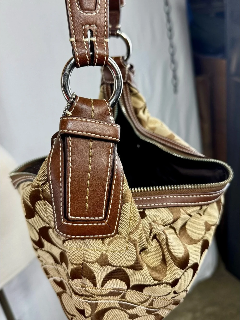 Vintage Coach Soho Signature Hobo Bag Canvas/Leather Brown 10074 Y2K